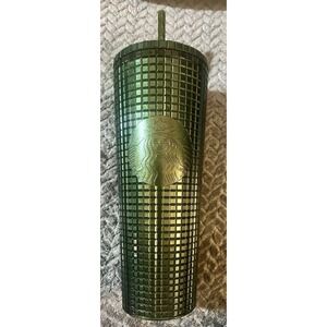 Starbucks 2021 Winter Holiday Grid Tumbler Cold Cup 24oz Green Christmas